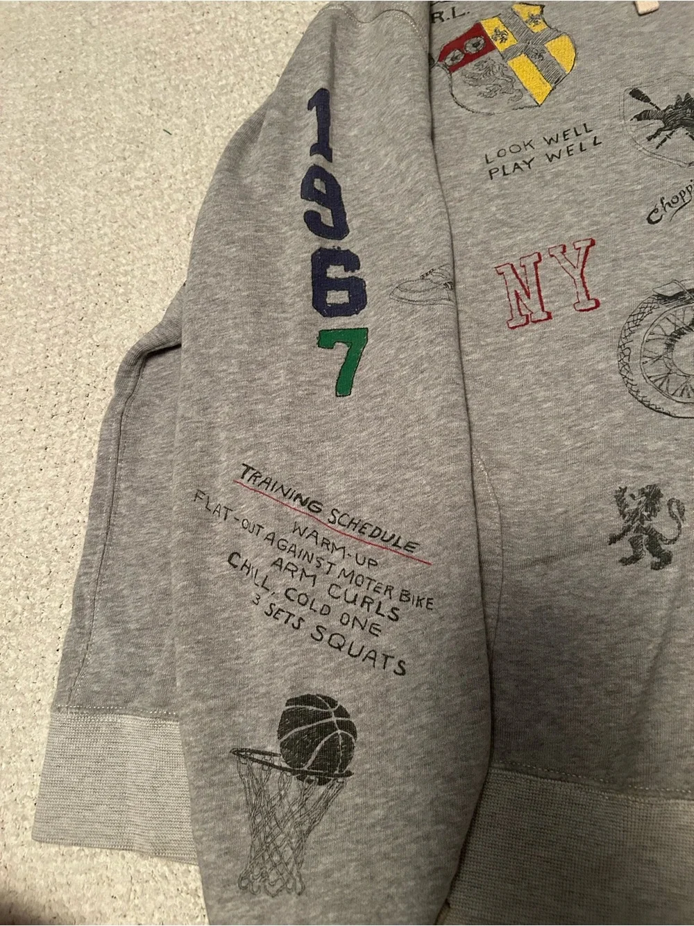 Large Polo Ralph Lauren Varsity Oxford Print Grey Hoodie